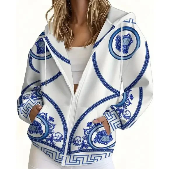 HOODIE JACKET: White w/Blue Detailing, NWOT - Picture 4 of 12